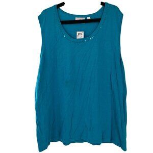 Quacker Factory Womens Turquoise Sleeveless Knit Top  Sequin Accents Size 2X